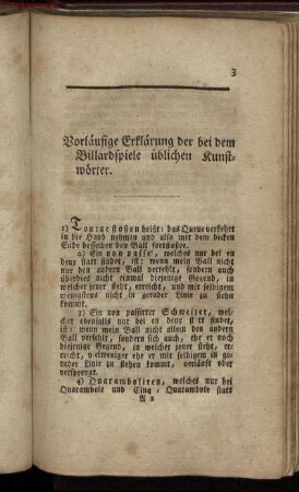 Vorläufige Erklärung der bei dem Billardspiele üblichen Kunstwörter