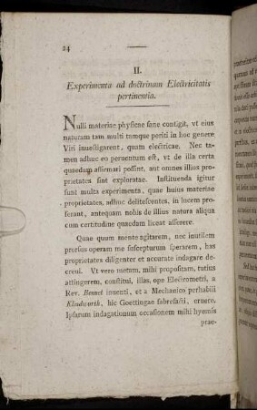 II. Experimenta ad doctriban Electricitatis pertinentia.