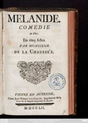 Melanide : Comedie en Vers ; En cinq Actes