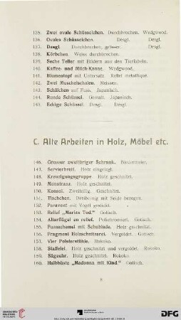 C. Alte Arbeiten in Holz, Möbel etc. (Nr. 146 - 206)