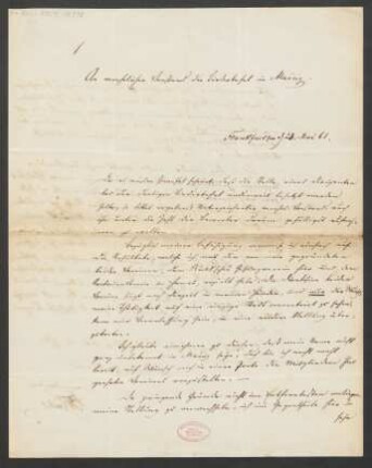 Brief an Mainzer Liedertafel : 23.05.1861
