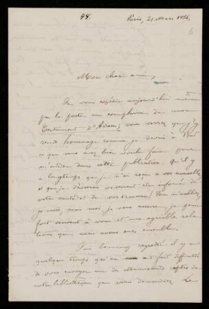Nr. 6: Brief von Ernest Renan an Paul de Lagarde, Paris, 21.3.1854