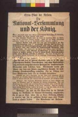 Maueranschlag: Die Nationalversammlung und der König. Extrablatt der Reform; undatiert