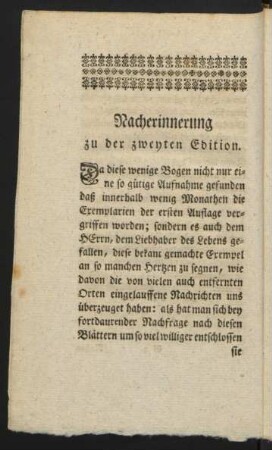 Nacherinnerung zu der zweyten Edition