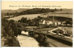 Freiberg. Freiberger Mulde mit Haltestelle Bieberstein