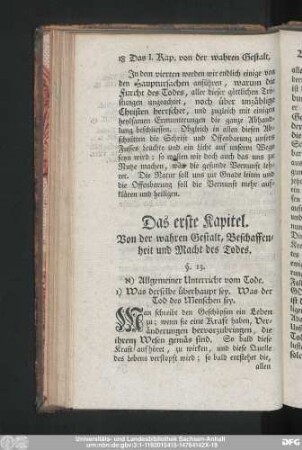 Das erste Kapitel. Von der wahren Gestalt, Beschaffenheit und Macht des Todes.