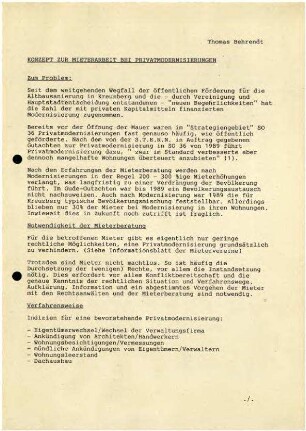Konzept: Mieterberatung durch Verein SO 36 bei Privatmodernisierung
