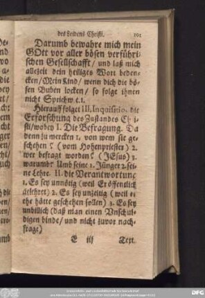 Hierauff folget III. Inquisitio, die Erforschung des Zustandes des Christi ...