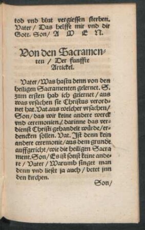 Von den Sacramenten/ Der funffte Artickel.