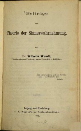 Beiträge zur Theorie der Sinneswahrnehmung