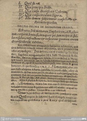 SECTIO PRIMA DE DEFINITIONE IRIDIS.