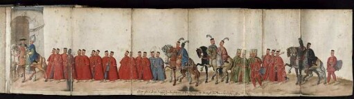 Berittene ksl. Gesandtschaft mit Geschenken vor dem Sultanspalast (Leporello)