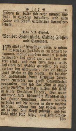 Das VII. Capitel. Von der Schlafsucht, Schlag-Flüssen und Schwindel