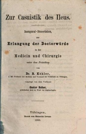 Zur Casuistik des Ileus : Inaug. Diss.