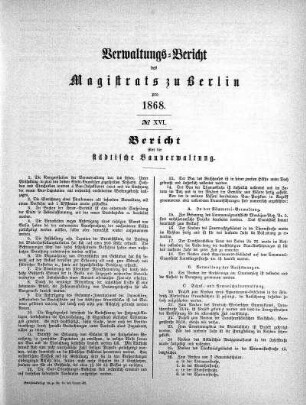 No. XVI. Bericht über die städtische Bauverwaltung