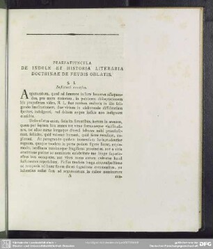 Praefatiuncula De Indola Et Historia Literaria Doctrinae De Feudis Oblatis