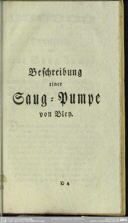 Beschreibung einer Saug-Pumpe von Bley