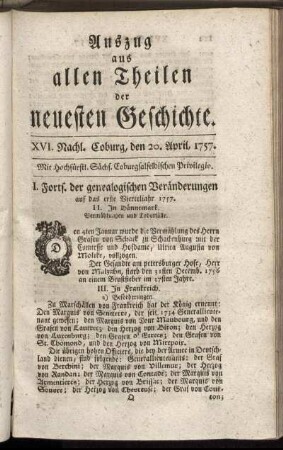 XVI. Nachl. Coburg, den 20. April, 1757.