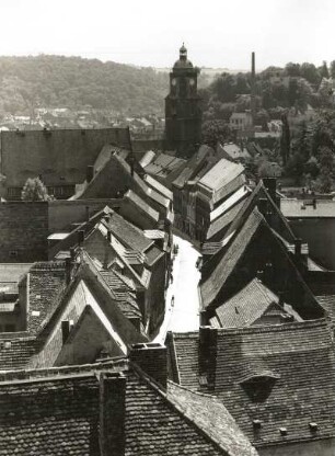 Meißen. Blick vom Burgberg über die Burgstraße zur Frauenkirche