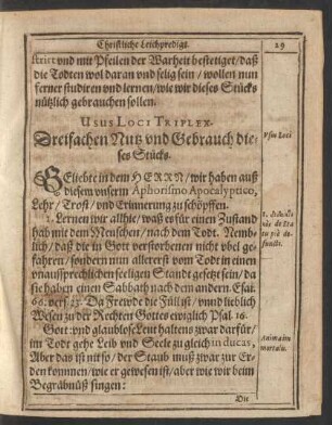 Usus Loci Triplex. Dreifachen Nutz und Gebrauch dieses Stücks.