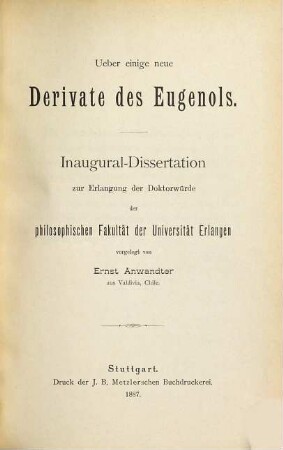Ueber einige neue Derivate des Eugenols