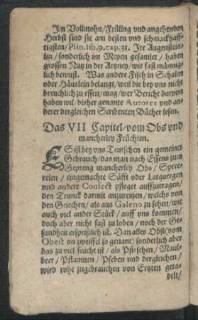 Das VII Capitel/ vom Obs und mancherley Früchten.