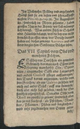 Das VII Capitel/ vom Obs und mancherley Früchten.