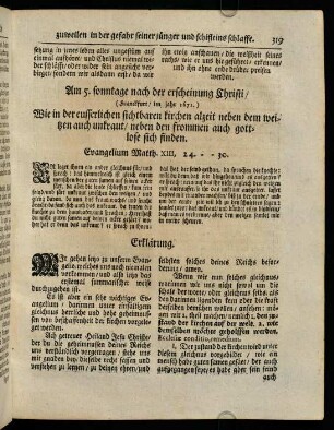 319-332, Am 5. sonntage nach der erscheinung Christi / (Franckfurt / im jahr 1671.) Wie in der eusserlichen sichtbaren kirche alzeit neben dem weitzen auch unkraut...