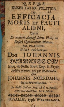 Diss. pol. de efficacia moris et facti alieni