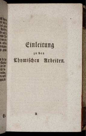 Einleitung zu den Chymischen Arbeiten.