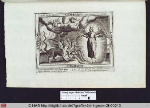 Vision einer von Sonne umgebenden Frau und einem Drachen mit sieben Köpfen.
