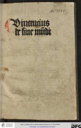 Vincentius de fine mundi.