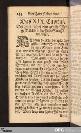 Das XIX. Capitul. Der Hirt siehet eine grosse Menge Volcks/ in der Zeit-Strasse wandern.