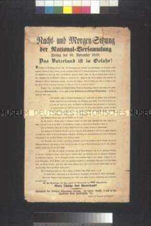 Extrablatt: Nacht- und Morgen-Sitzung der National-Versammlung. Berliner Bürgerwehr-Zeitung; 10 . November 1848