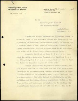 G. Rodenwaldt an DAI Athen