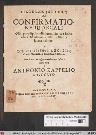 Discursus Iuridicus De Confirmatione Iudiciali