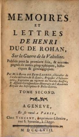 Mémoires et lettres sur la guerre de la Valteline, T. 2
