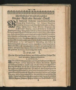 Churfürstliches Brandenburgisches Krieges-Recht oder Articuls-Brieff.