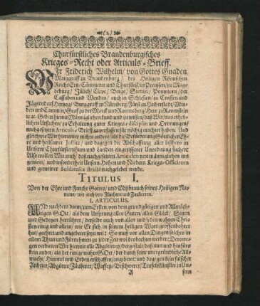 Churfürstliches Brandenburgisches Krieges-Recht oder Articuls-Brieff.