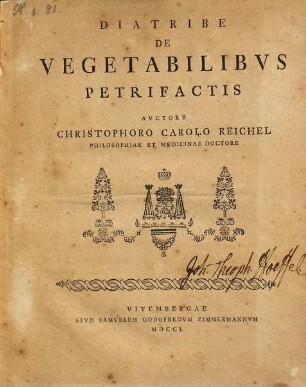 Diatribe De Vegetabilibus Petrifactis