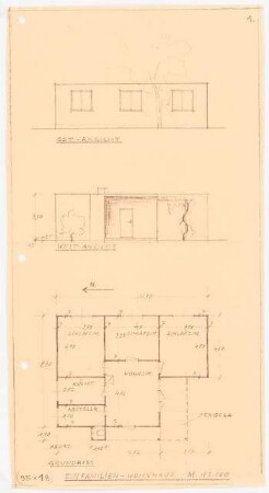Einfamilienhaus: Grundriss, Ansichten 1:100