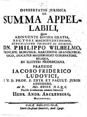Dissertatio Juridica De Summa Appellabili