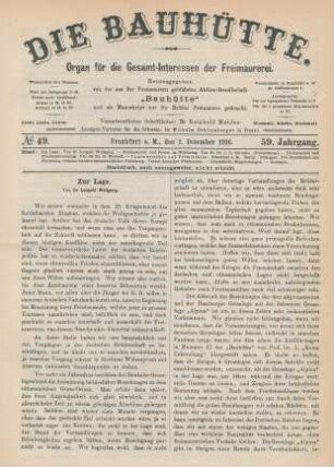 No. 49. Frankfurt a. M., den 2. Dezember 1916. 59. Jahrgang.