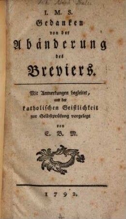 Gedanken von der Abänderung des Breviers