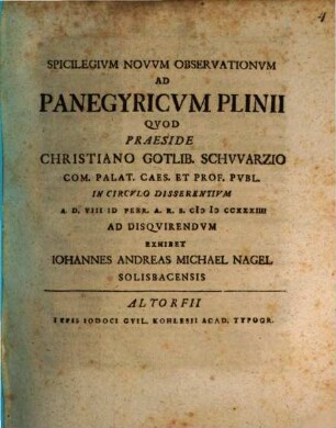 Spicilegium novum observationum ad Panegyricum Plinii