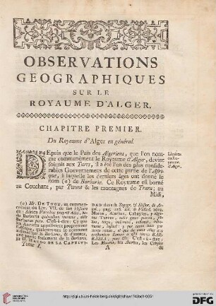 Observations geographiques sur le royaume d'Alger