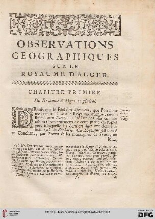 Observations geographiques sur le royaume d'Alger