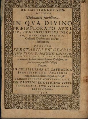 De emptione et venditione disputatio iuridica
