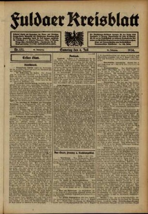 Erste Ausgabe vom Samstag, den 04. Juli 1914.