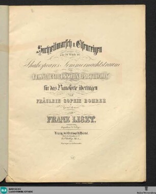 Hochzeitsmarsch und Elfenreigen : aus der Musik zu Shakespeares Sommernachtstraum von Felix Mendelssohn Bartholdy